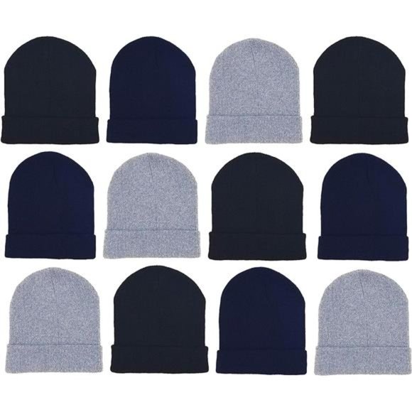 12 Pack Winter Beanie Hats for Men Women, Warm Cozy Knitted Cuffed Skull Cap - Picture 1 of 12